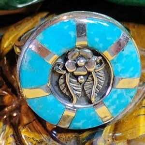 ⭐SANTA FE⭐                      MOJAVE TURQUOISE *INLAY* STERLING RING. SIZE-11